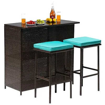 3PCS Patio Bar Set Outdoor Furniture Set Wicker Bistro Set With Two Stools For • $129.99