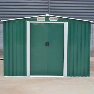 8x6ft Green Garden Shed Storage House Apex Roof Outdoor Toolshed Container +Base • £275.95