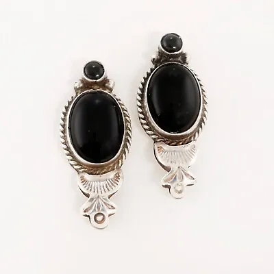 £56.24 • Buy Native American Sterling Silver Black Onyx Rope Border Stud Earrings