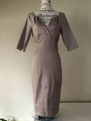 Queenspark Elegant Ruched Pencil Dress. Size 8. Beige/Fawn Light Shimmer Taffeta • $39