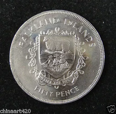 Falkland Islands 50 Pence Coin 1977 UNC Elizabeth II Silver Jubilee • £9.98