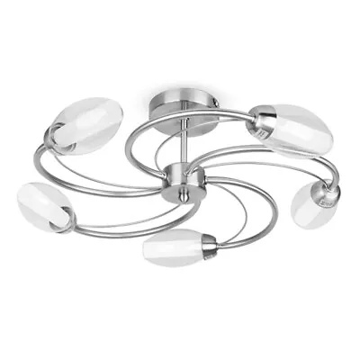 Swirl Ceiling Light Fitting Brushed Chrome Spiral Semi Flush 5 Way LED Bulbs • £49.99
