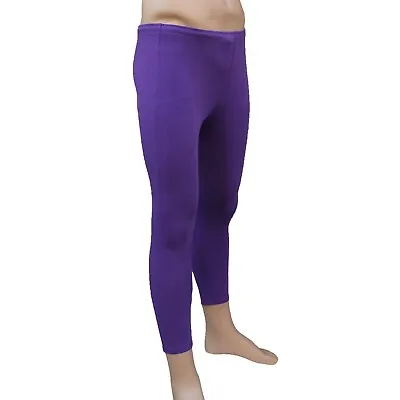CHEX Cotton Lycra 3/4 Leggings Premium Mens Training Fitness Yoga Running Purple • £6.99