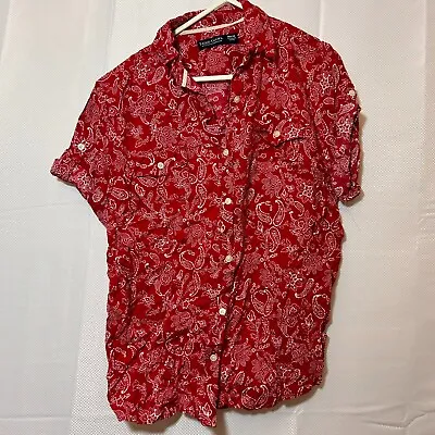 Vintage Blouse Womens Shirt Top Size 12 Red White 100% Cotton Paisley Indian • $11.35