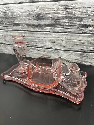 Vintage Pink Glass Vanity Set Antique • $26