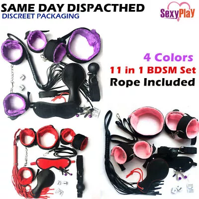 11 Pcs BDSM Bondage Kit Beginners Starter Pack Cuffs Restraint Fetish Sex Toy • $22.99