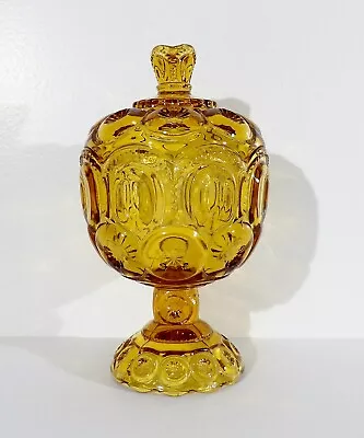 LE Smith Moon And Stars Amber Glass 8  Pedestal Lidded Candy Compote • $29.99