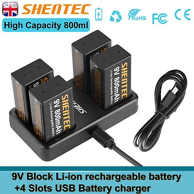 £363.89 • Buy 9V Block 6F22 Lithium 9 Volt PP3 Rechargeable Batteries& 4 Slot USB Fast Charger
