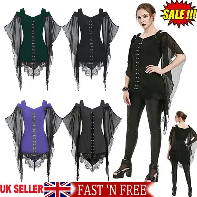 UK Women Vintage Gothic Punk Medieval Corset Masquerade Witch Costume Top Dress • £17.85