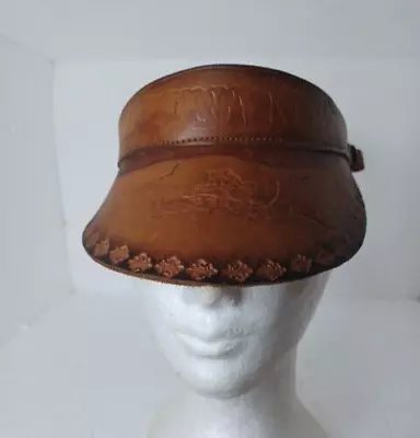 Vintage Leather Hand Tooled Tijuana Visor Strap Is Riveted To Allow Adjustment • $14.95