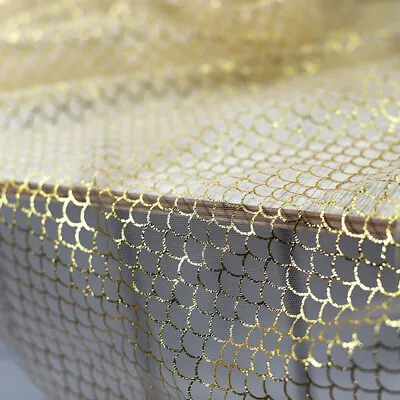 Gold Print Fish Scale Mesh Fabric Costume Clothes Dress Curtain Background Decor • $11.99