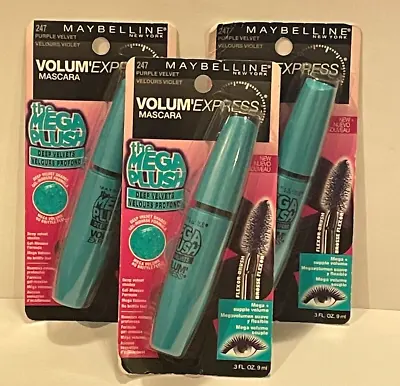 Lot Of 3 Maybelline Volume Express Mascara - The Mega Plush - Purple Velvet 247 • $19.99