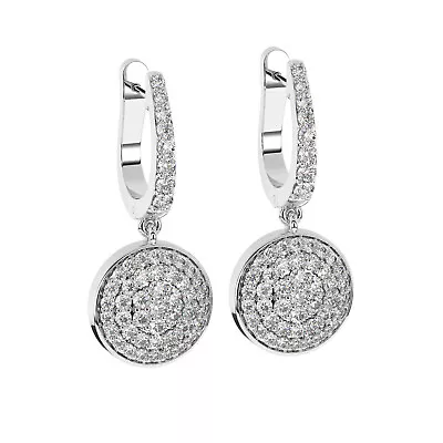 1.20 Ct 100% Natural Round Brilliant Cut Diamonds Hoop Earrings 18K White Gold • £1572.48