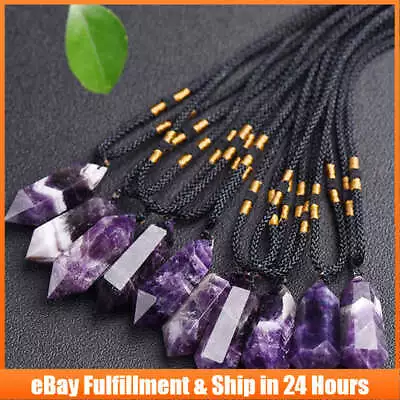 Natural Dream Amethyst Quartz Pendant Crystal Necklace Healing Pendulum Rock US • $9.19