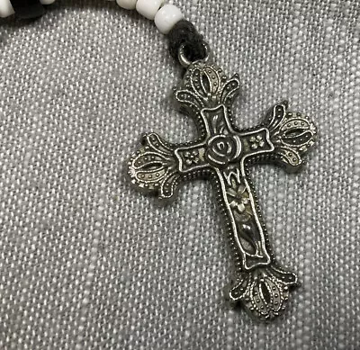 Vintage Rosary Black White Beads Cross Christian H72 • $14.99