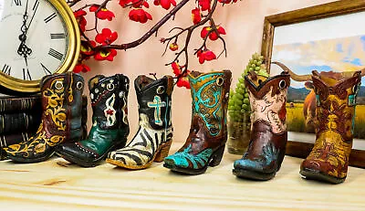 Rustic Western Crosses Tooled Leather Finish Mini Cowboy Boots Figurine Set Of 6 • $44.99