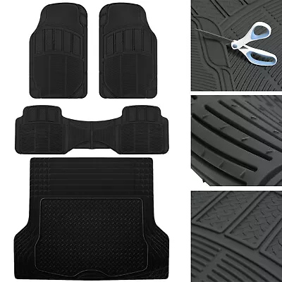 BDK Proliners Custom Rubber Car Floor Mats Black-4pc Heavy Duty Diamond Grid • $55.95