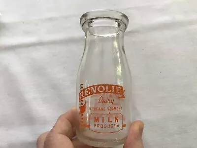 1957 KENOLIE DAIRY Vintage Half Pint Milk Bottle NEWFANE VERMONT • $27.95