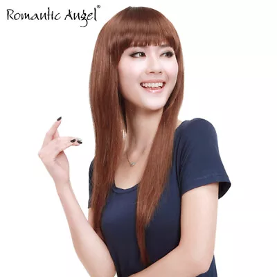 Long Silk Straight  Hair Wig Kanekalon No-shineSynthetic Wigs Full Bangs Cosplay • $19.99