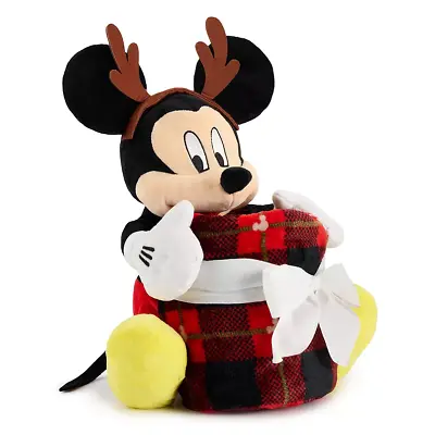 Disney Mickey Mouse Buddy Plush Throw Blanket Combo Set 50”x60” Christmas Plaid • $34.99