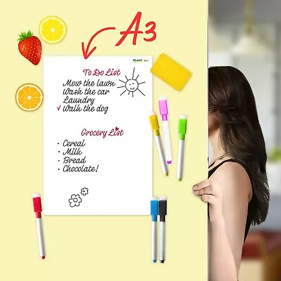 Magnetic Whiteboard Memo With 6 Mark Notice Fridge Planner Dry Wipe 30*42 Cm A3  • £6.99