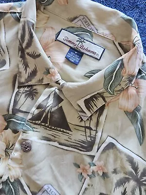Tommy Bahama Mens Medium Short Sleeve Shirt Hawaiian Floral Print 100% Silk M • $22.99