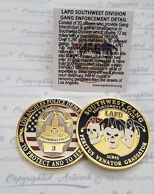 Los Angeles Police Southwest GANGS Challenge Coin LAST ONE!  New 1.75 LAPDCHP • $36.25