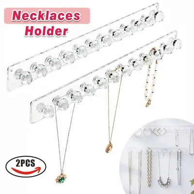 12 Hooks Transparent Jewerly Storage Rack Necklace Holder Wall Mounted Display • £3.99