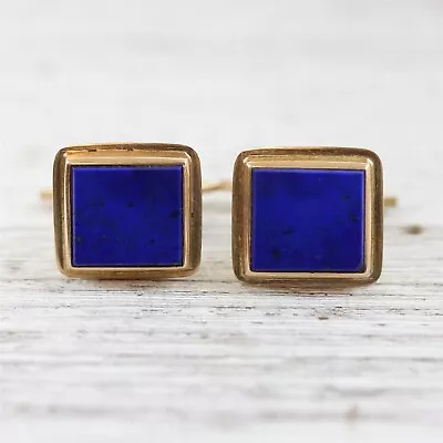 Vintage Lapis Lazuli 14K Yellow Gold Cufflinks Men's Luxury Haberdashery • $898