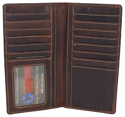 Genuine Leather Men Long Wallet Pockets ID Card Clutch Bifold Purse 1528 • $17.99