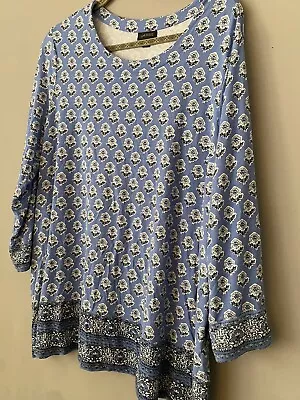 J.Jill Wearever Collection Blue Floral  3/4 Sleeve Women's Size 2X Shirt • $24.99