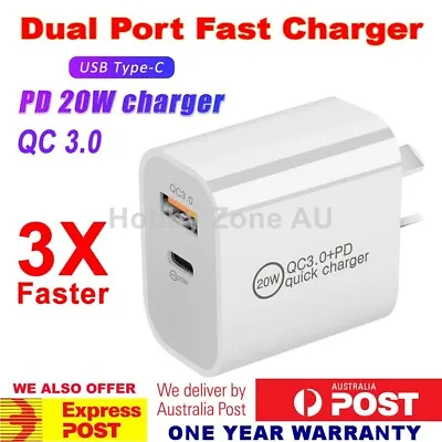 $5.08 • Buy 20W DUAL Port USB Type C Fast Wall Charger Adaptor PD QC3.0 Android IPhone IPad