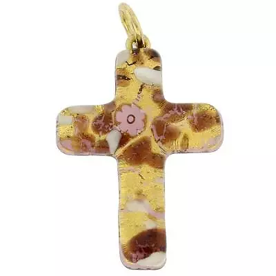 GlassOfVenice Murano Glass Venetian Reflections Cross Pendant - Purple Gold • $34.95