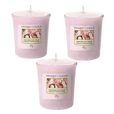 3 Yankee Candle Votives Christmas Eve Cocoa Scented 15 Hours Home Fragrance 49g • £7.45