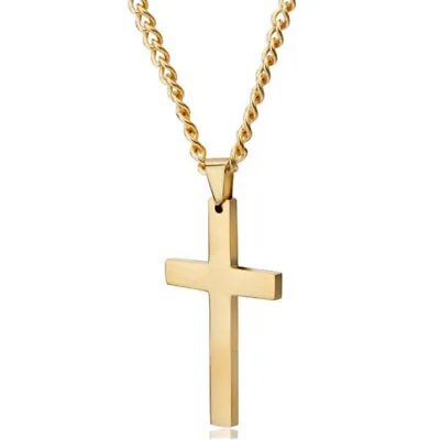 $1.42 • Buy Stainless Steel Cross Gold/Silver Plated Pendant Necklace Chain Women Men Gifts
