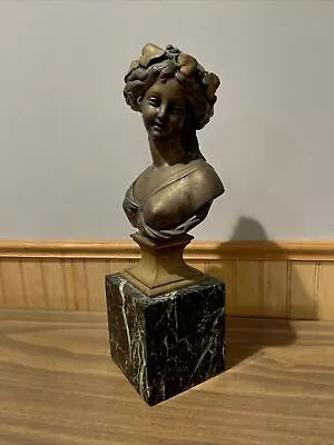 Antique Bronze Bust Of Lady On Brass & Marble Base By L.V.E. Robert • $300