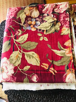 5 5/8 Yards 58  Raymond Waites Floral Fabric Cabbage Roses Campagna Wine Red • $50