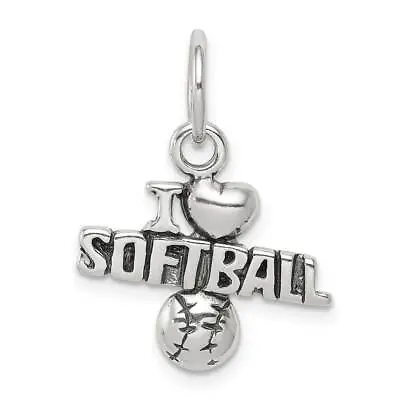 Sterling Silver Antique I (heart) Softball Charm 0.8 X 0.7 In • $34.24