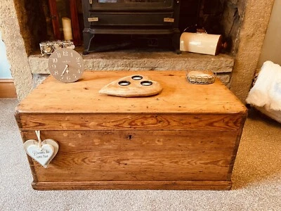 Old Antique Chest Vintage Wooden Storage Trunk Blanket Box Coffee Table. • £185