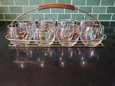 Vintage Mid-Century Bar Glasses Set Of 8 With Caddy • $99