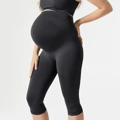 Blanqi Black Maternity Belly Support Capri Cropped Length Leggings Size Medium • £36.67