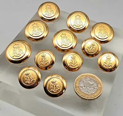 12 (6+6) Vintage Military Type Gold-Tone Metal Buttons - 2.2cm & 1.8cm Approx • £8.99