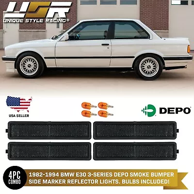 DEPO Smoke 4Piece Front+Rear Bumper Side Marker Light For 84-91 BMW E30 3 Series • $35.04