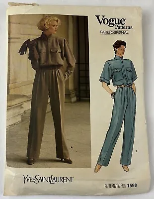 Vtg OOP Vogue Yves Saint Laurent Jumpsuit Sewing Pattern 1598 Sz 10 32.5  B Cut • $19.95