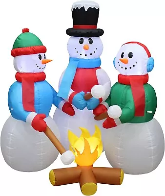Christmas Snowman Campfire Marshmallow Airblown Inflatable Decor LED BlowUp Lawn • $159.99