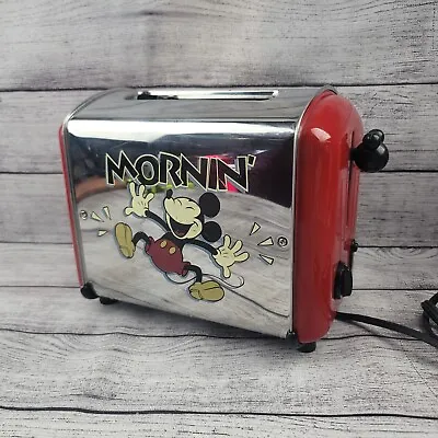 Vintage Walt Disney Chrome MICKEY MOUSE MORNIN' Red Toaster (read) • $55.16