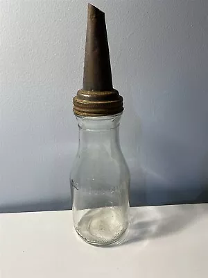Vintage Mass One Quart Glass Oil Bottle With Master Mfg Spout M-24 Bw-1228 • $43