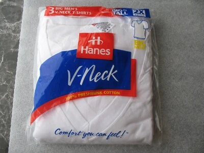 $10 • Buy 3 Hanes Big Men's V-neck T-shirts, Big & Tall,2x(50-52),vintage 1997