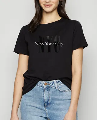 £3 • Buy Womens Black T-shirt New York City NYC Print T-shirt New Look Size 8 Brand New