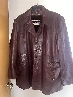 Vintage Schott Brown Leather Driving/Pea Coat 4 Button Jacket Size 46 Usa • $88